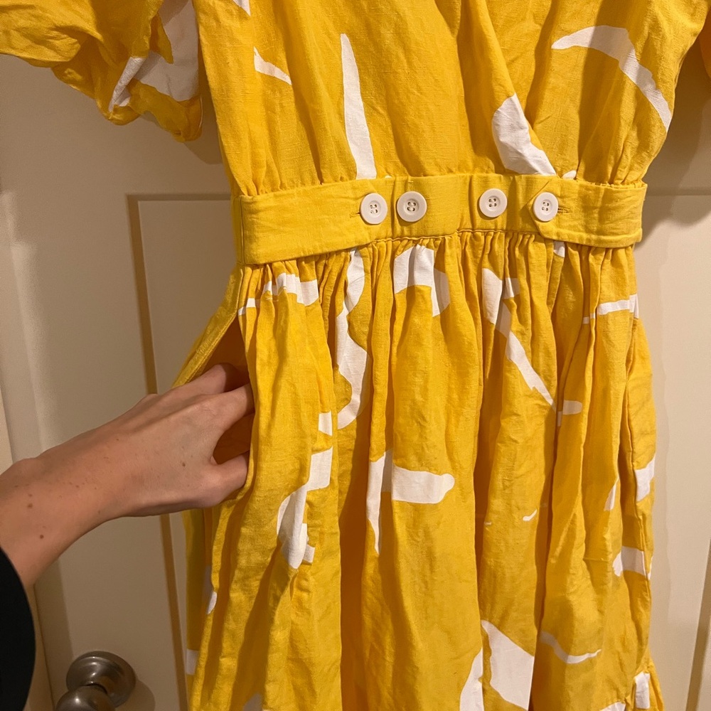 LOVEBIRDS NWOT Elegant Yellow Maxi Dress Tuckernuck Pockets Small Linen/Cotton - Picture 7 of 11